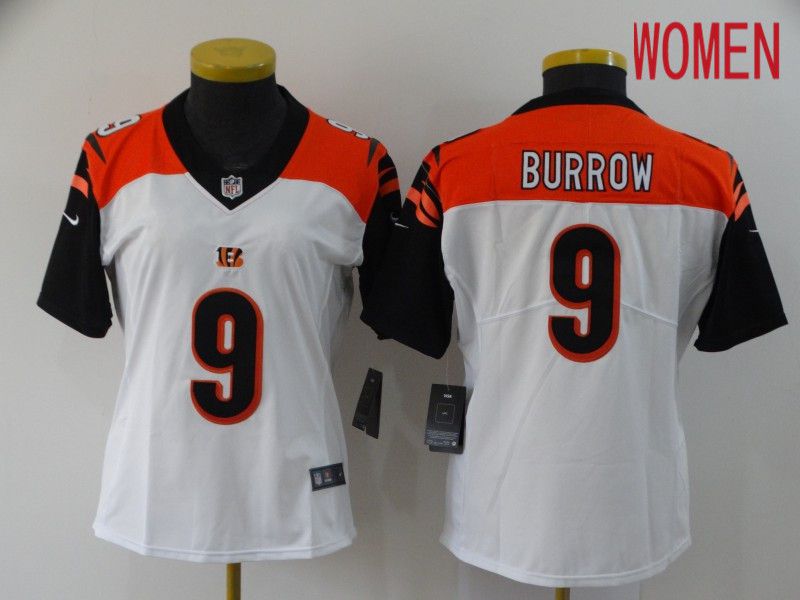 Women Cincinnati Bengals #9 Burrow White Nike Vapor Untouchable Stitched Limited NFL Jerseys->youth nfl jersey->Youth Jersey